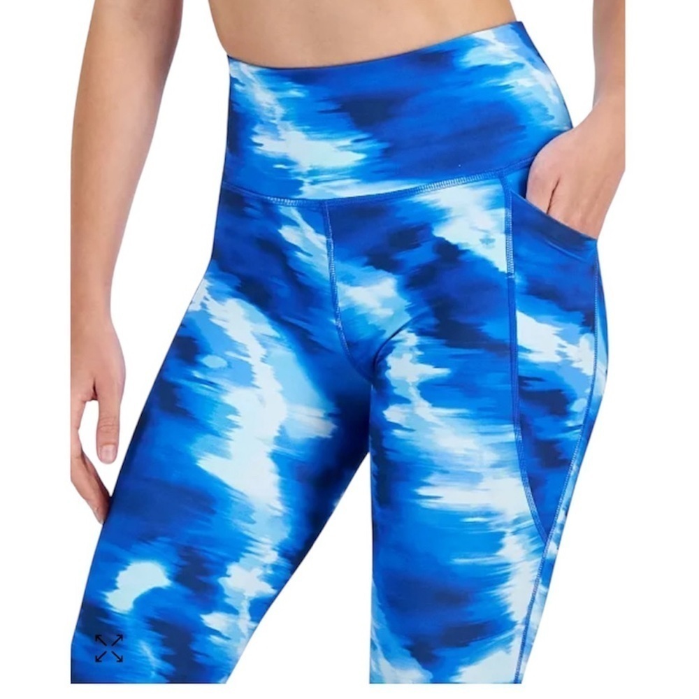 Ideology 7/8 Compression Leggings Blue Print Pockets Women Medium NWT